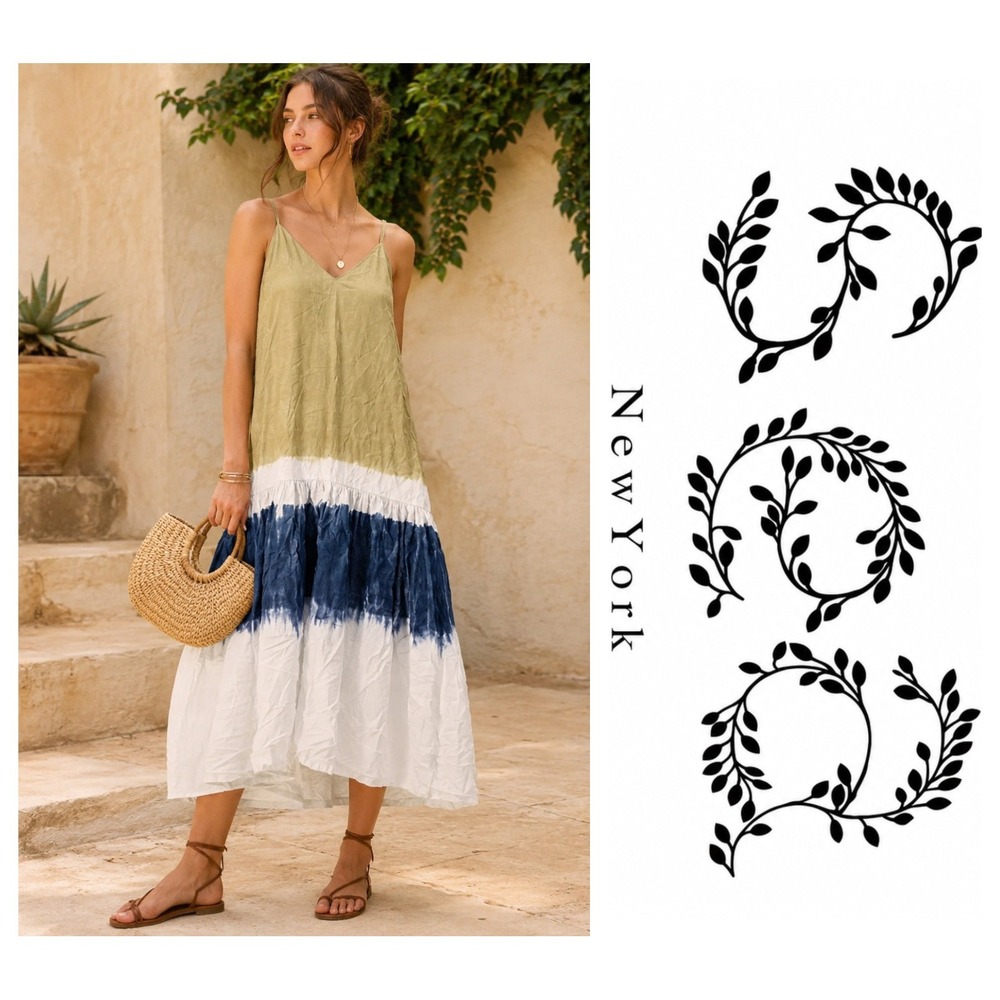 Sea New York Tandi Tie Dye White Gold Blue 100% Cotton Sleeveless Midi Dress 6